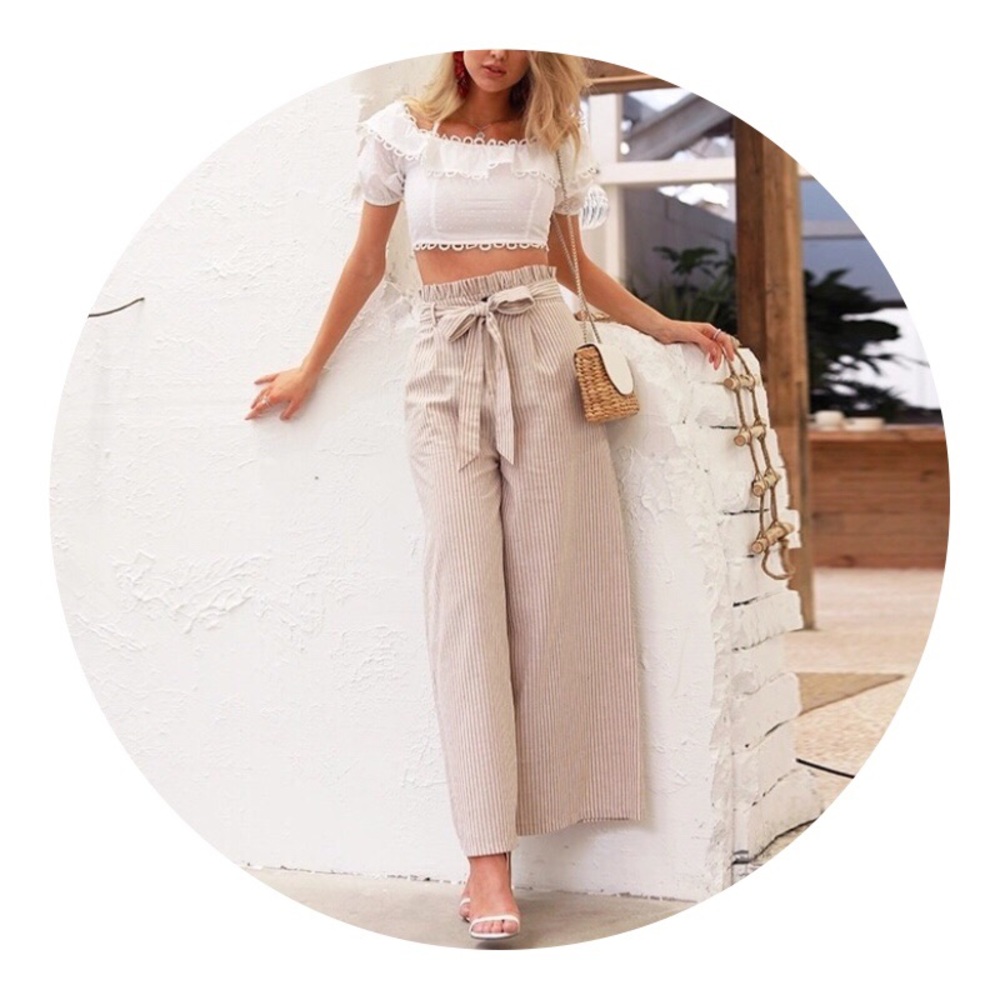 Wide Leg high Waisted Paper Bag Pants - Picture 6 of 8